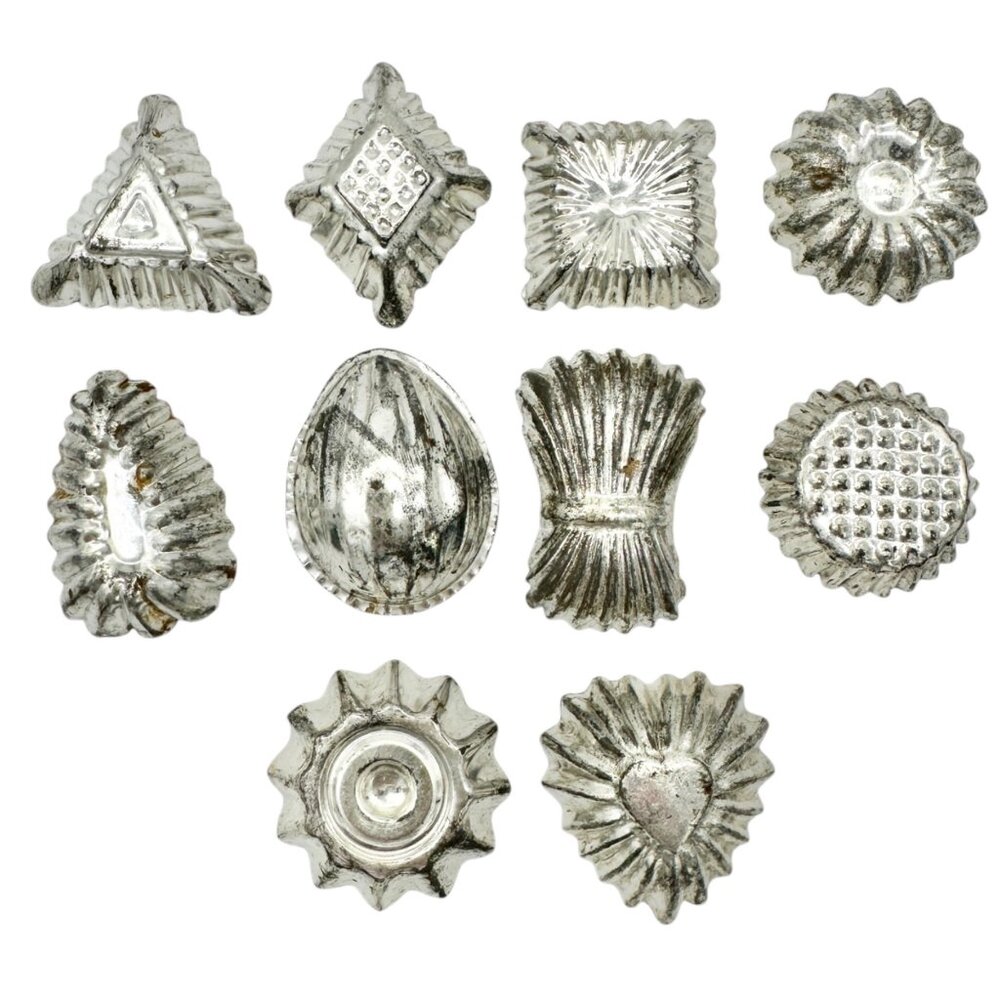 Vintage Tin Candy Molds Set Of 10 Decorative Shapes For Candy Making or Crafting